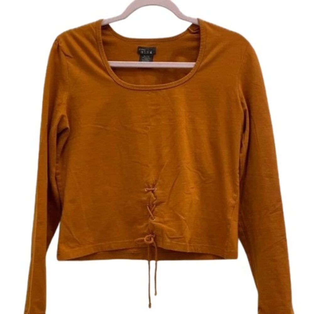 Global Mind burnt orange long sleeve boxy lace up crop top size XL
